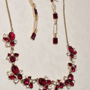 Givenchy Elegant Red and Gold Necklace and Ralph Lauren Earring Set
